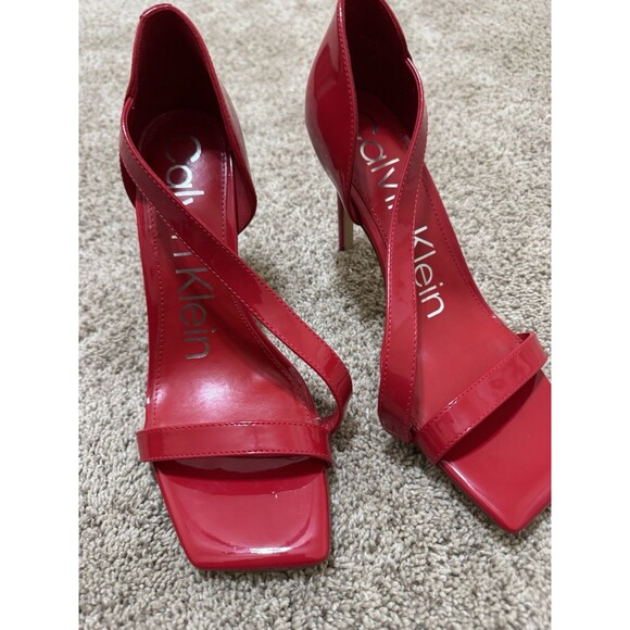 Calvin Klein Red Patent Leather Heels Size 8 Women’s Strappy Sandals Stiletto - Picture 3 of 10